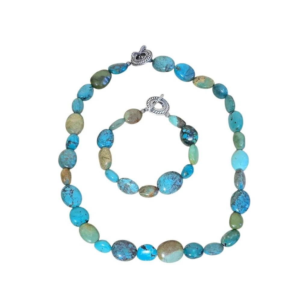 Carolyn Pollack Relios 925 Kingman Turquoise Beaded Necklace Bracelet Set Toggle